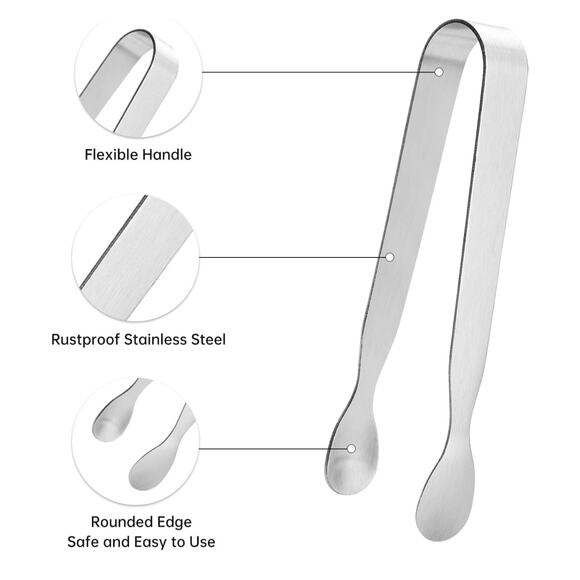 Mini Stainless Steel Serving Tongs Set – 3 Pack Buffet, Appetizers, Ice, Etc - Picture 3 of 4